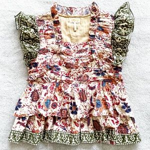 VERB BY ANTHROPOLOGIE RUFFLE FLORAL TOP BOHO CHIC FEMININE PRETTY DAINTY DATE